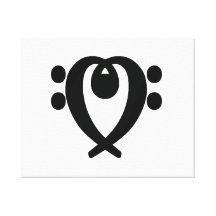 Bass clef heart black stretched canvas print