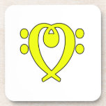 bass clef heart yellow cork coasters
