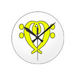 bass clef heart yellow wall clocks