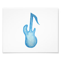 Bass guitar blue note design in crayon photo print