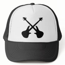 bass guitar crossed trucker hats