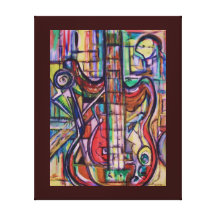 Bass Guitar Stretched Canvas Print by ValAries
