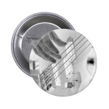 Bass player , bass and hand, negative image pinback button