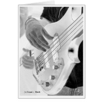 Bass player , bass and hand, negative image card