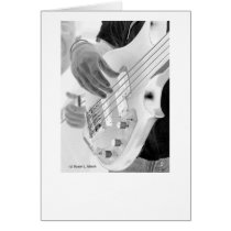 Bass player , bass and hand, negative image greeting cards