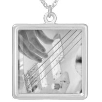 Bass player , bass and hand, negative image personalized necklace