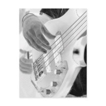 Bass player , bass and hand, negative image postcards