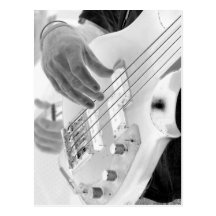 Bass player , bass and hand, negative image postcards