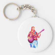 Bass Player, Colourful watercolour painting Key Chain