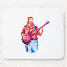 Bass Player, Colourful watercolour painting Mouse Pad