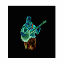 Bass player, done in neon colours on black back