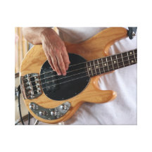 bass player four string bass hands drummer backgro stretched canvas print