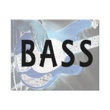 bass player invert text four string bass hands stretched canvas print