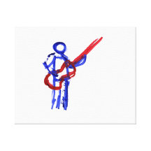 Bass Player outline figure red and blue Canvas Prints