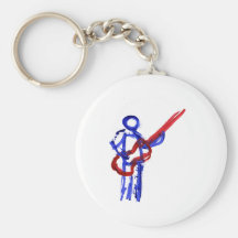 Bass Player outline figure red and blue Key Chain