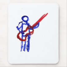 Bass Player outline figure red and blue Mousepad