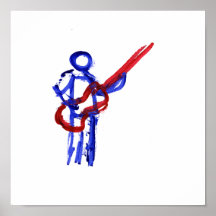 Bass Player outline figure red and blue Poster