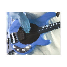 bass player painterly blue four string bass hands stretched canvas print