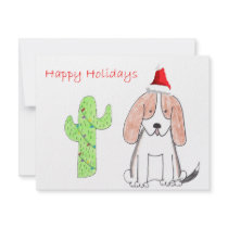 Basset Hound Cactus Christmas Personalized Invitations