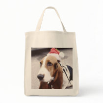 Basset Hound in Santa Hat Canvas Bags