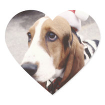 Basset Hound in Santa Hat Heart Stickers