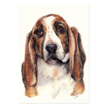 Basset Hound Portrait ACEO Art Trading Cards Business Card Template