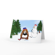 Basset Hound Winter Scene