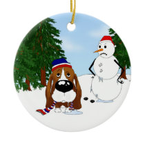 Basset Hound Winter Scene