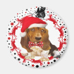 Basset in Ring of Reindeer Magnet