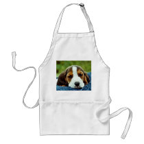 Basset Puppy Resting - Brown Black and White Aprons