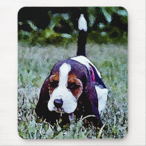 Basset Puppy Walking - Black Brown White Mouse Pad