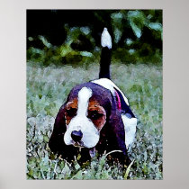 Basset Puppy Walking - Black Brown White Print