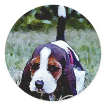 Basset Puppy Walking - Black Brown White Sticker
