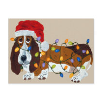 Basset Tangled In Christmas Lights