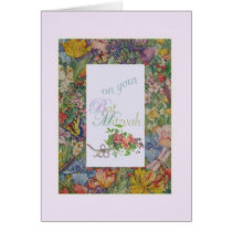 BAT MITZVAH FLORAL BORDER GREETING cards