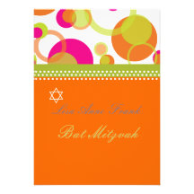 Bat  Mitzvah+Mod Bubbles/orange/hot pink Invite
