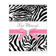 Bat mitzvah rose de zèbre faire-part personnalisables