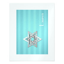 Bat Mitzvah Star of David Turquoise Thank You Card Custom Invitations