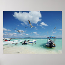 Bateaux sur la plage tropicale affiches