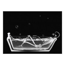 Bath Tub X-Ray Skeleton Black & White Personalized Announcements