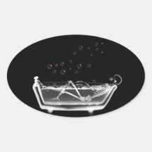 Bath Tub X-Ray Skeleton - Rainbow Bubbles Oval Sticker