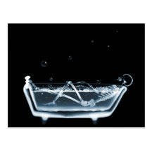 BATH TUB X-RAY VISION SKELETON - BLUE POSTCARD