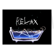 BATH TUB X-RAY VISION SKELETON - ORIGINAL GREETING CARD