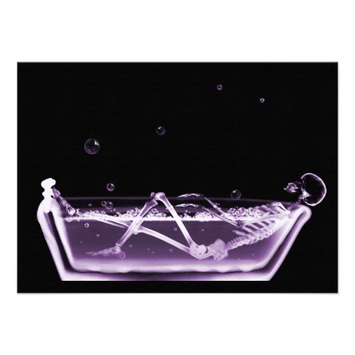 BATH TUB X-RAY VISION SKELETON - PURPLE PERSONALIZED INVITATIONS