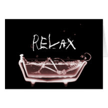 BATH TUB X-RAY VISION SKELETON - RED GREETING CARD