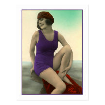 Bathing Beauty in deep purple bathing suit Postcard