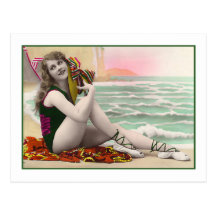 Bathing Beauty in green bathing suit Post Cards