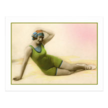 Bathing Beauty in kiwi green bathing suit Postcards