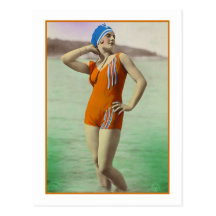 Bathing Beauty in orange bathing suit Post Cards