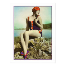 Bathing Beauty in purple and orange bathing suit Postcard
